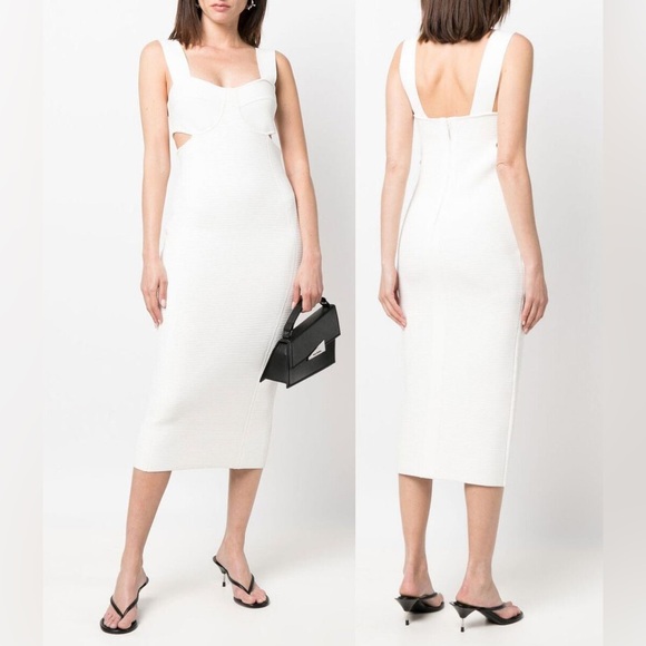 NWT Herve Leger Ottomon Bustier Alabaster Rib Knit Cutout Dress - Picture 3 of 15